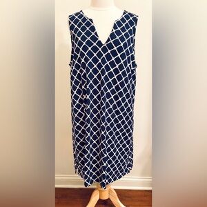 Lands’ End Navy Blue White Nautical Rope Print Yacht Rock Coastal Shift Dress 1X
